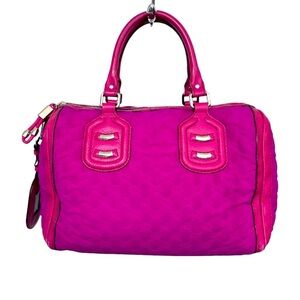 Gucci Gucissima Techno Tag Neoprene & Leather Boston Bag - Vibrant Magenta